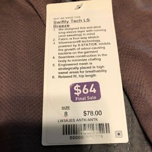 NWT swiftly tech long sleeve